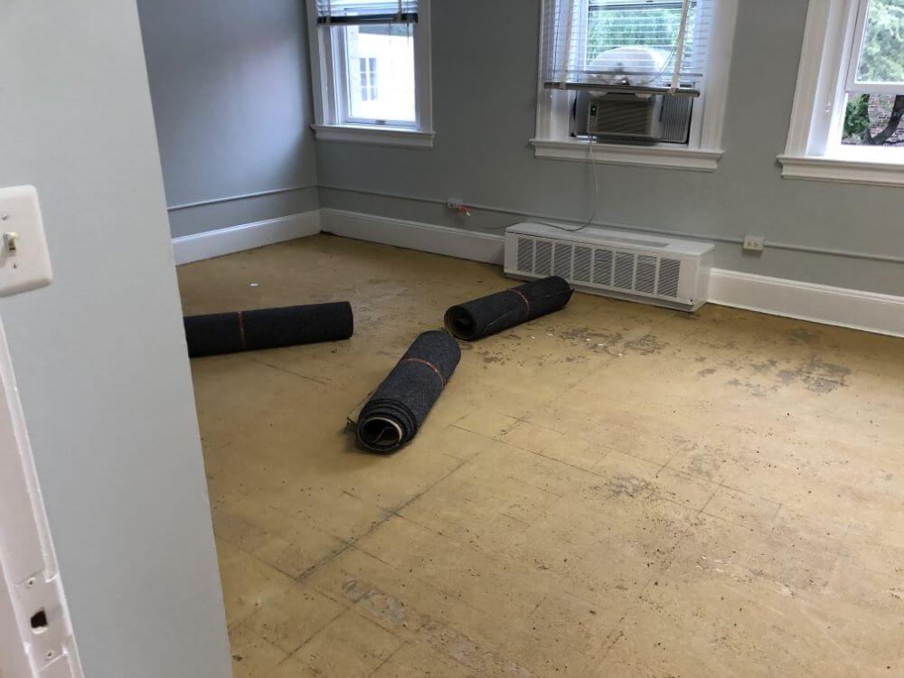 Carpet rolls in the Morgan Room.
